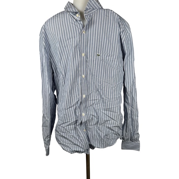 Lacoste Mens 42 Slim Fit Striped Long Sleeve Button Down Shirt - Picture 1 of 13